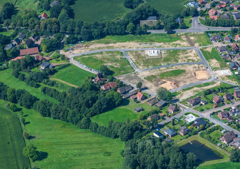Aerial image Stade - New building area in the settlement area Bronzeschmiede on street Klarer Streck in Stade in the state Lower Saxony, Germany