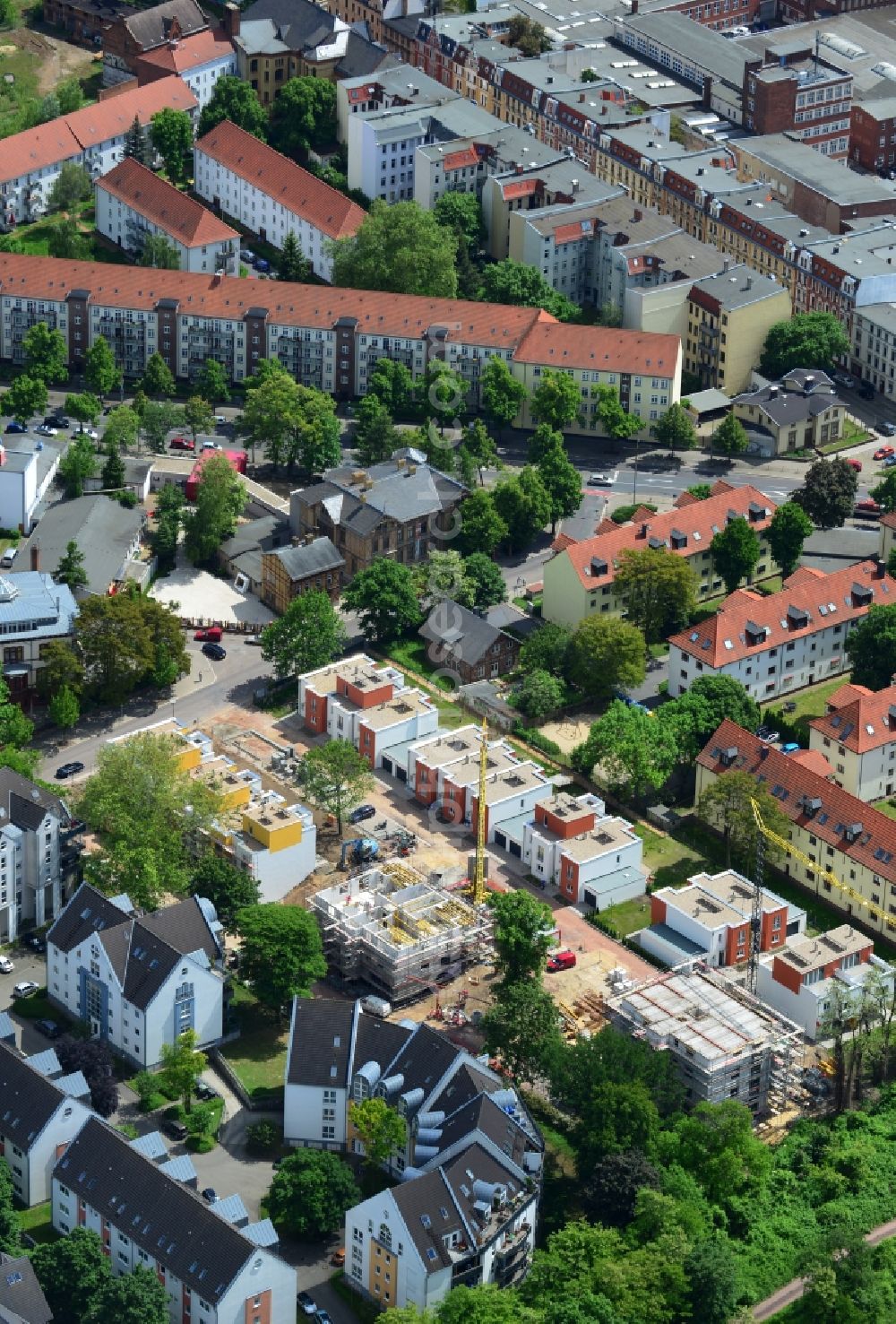 Aerial photograph Magdeburg OT Buckau - View of the new construction project City villa and City houses Porsestrasse in the district of Buckau in Magdeburg in the state of Saxony-Anhalt
