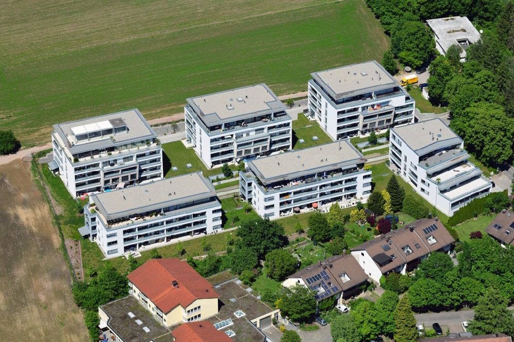 Bad Säckingen from the bird's eye view: New residential complex Living at the Schoepfebach in Bad Saeckingen the state Baden-Wurttemberg