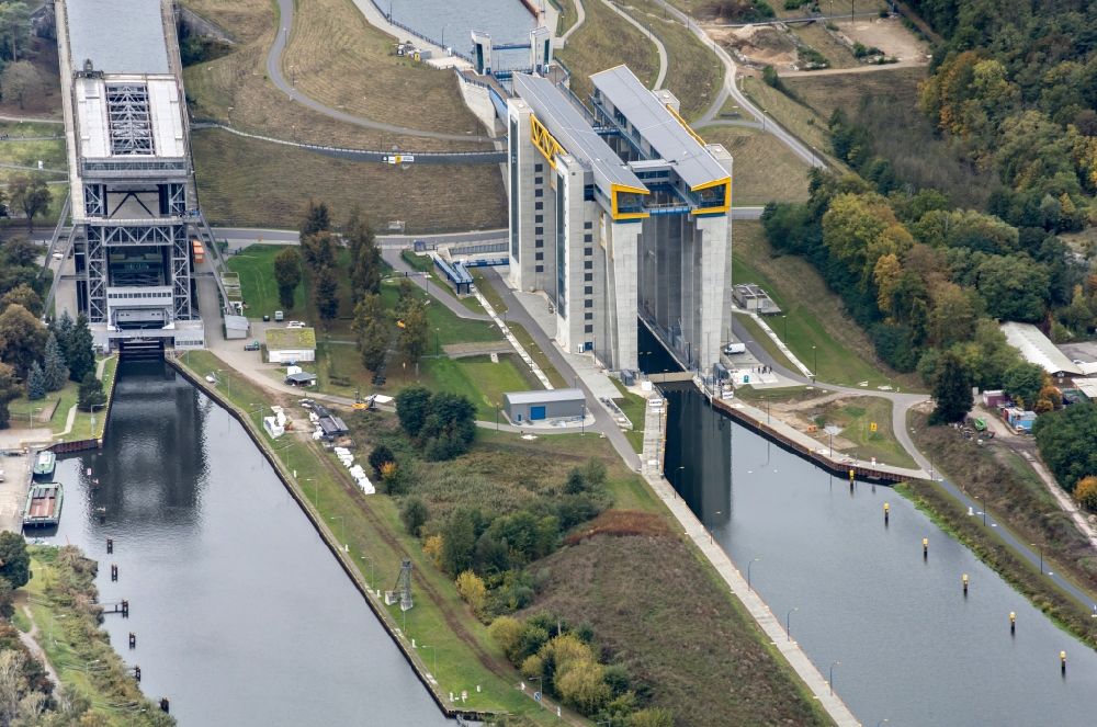 Aerial image Niederfinow - The new building of the boat lift Niederfinow