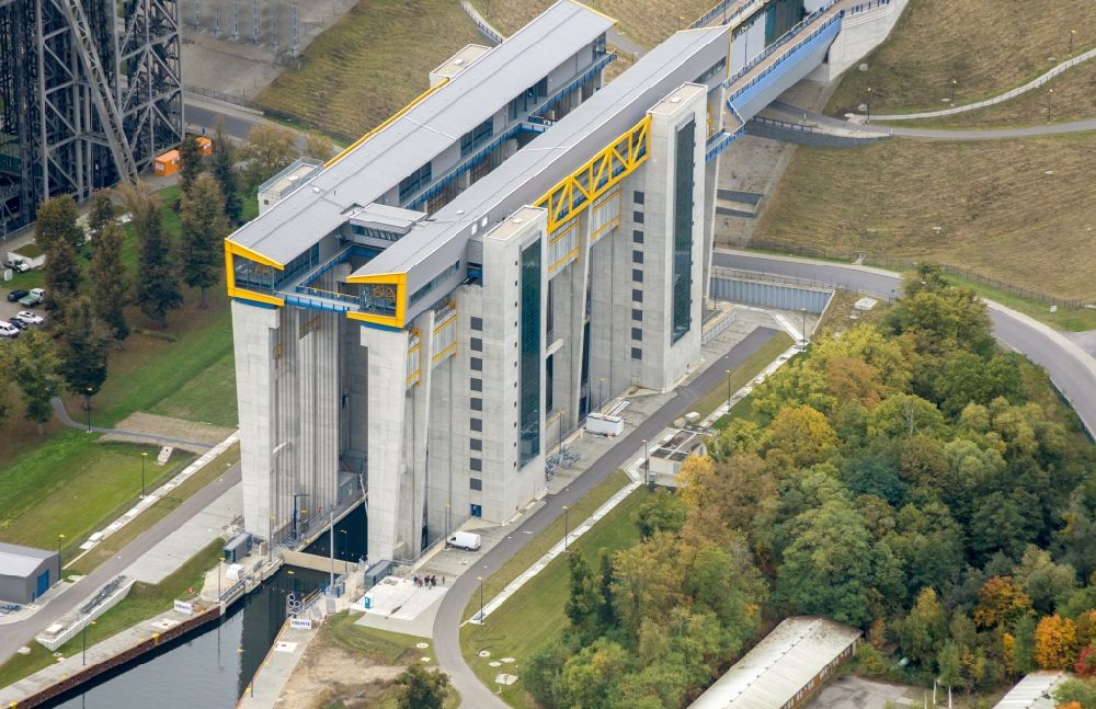 Aerial image Niederfinow - The new building of the boat lift Niederfinow