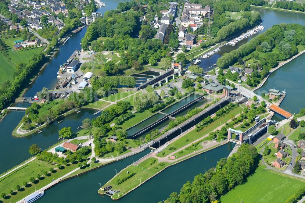 Waltrop from the bird's eye view: View at the new ship lift and the saving sluice in the sluice park in the district Oberwiese in Waltrop in the federal state North Rhine-Westphalia