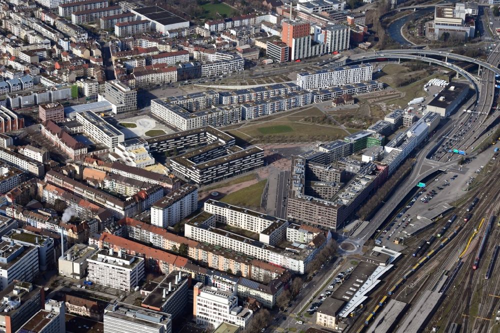 Basel from the bird's eye view: The residential area Erlenmatt is built on the site of the former station area of DB and will be a new, modern city district in Basel in Switzerland