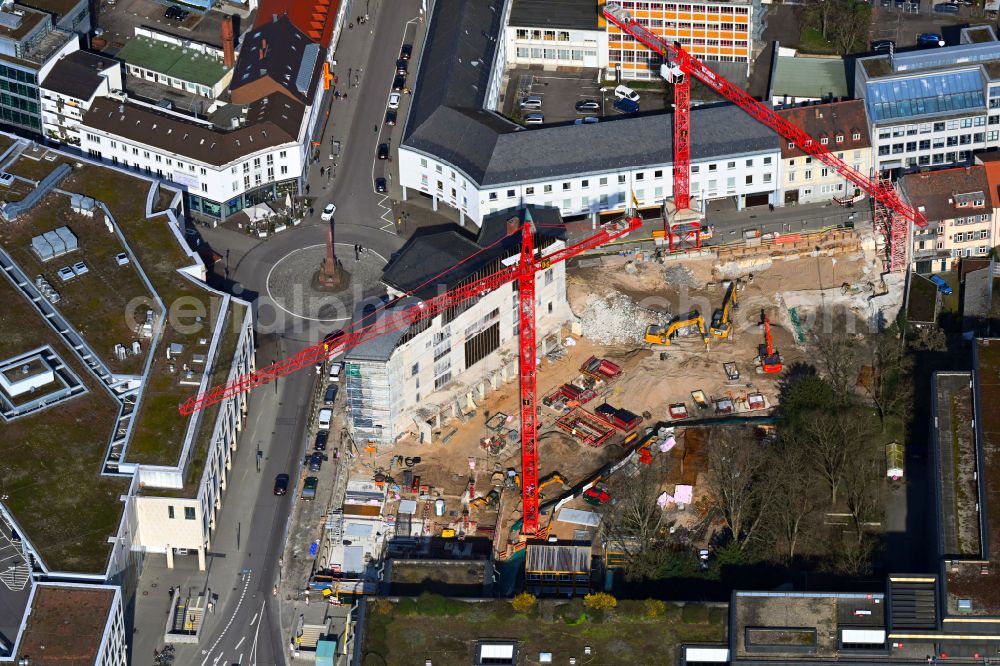 Aerial image Karlsruhe - Construction site for the redesign of the building complex and historical monument Margravial Palace on Karl-Friedrich-Strasse Rondellplatz - Markgrafenstrasse in Karlsruhe in the state Baden-Wuerttemberg, Germany