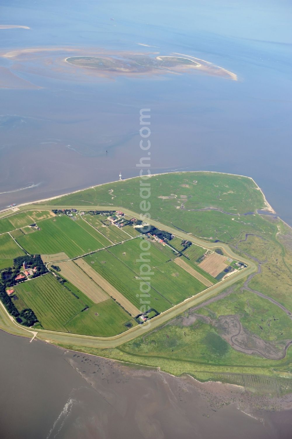Neuwerk (Insel) from above - View of the North Sea island Neuwerk, which ist a province of Hamburg. The inhabited island whose only source of income today is tourism