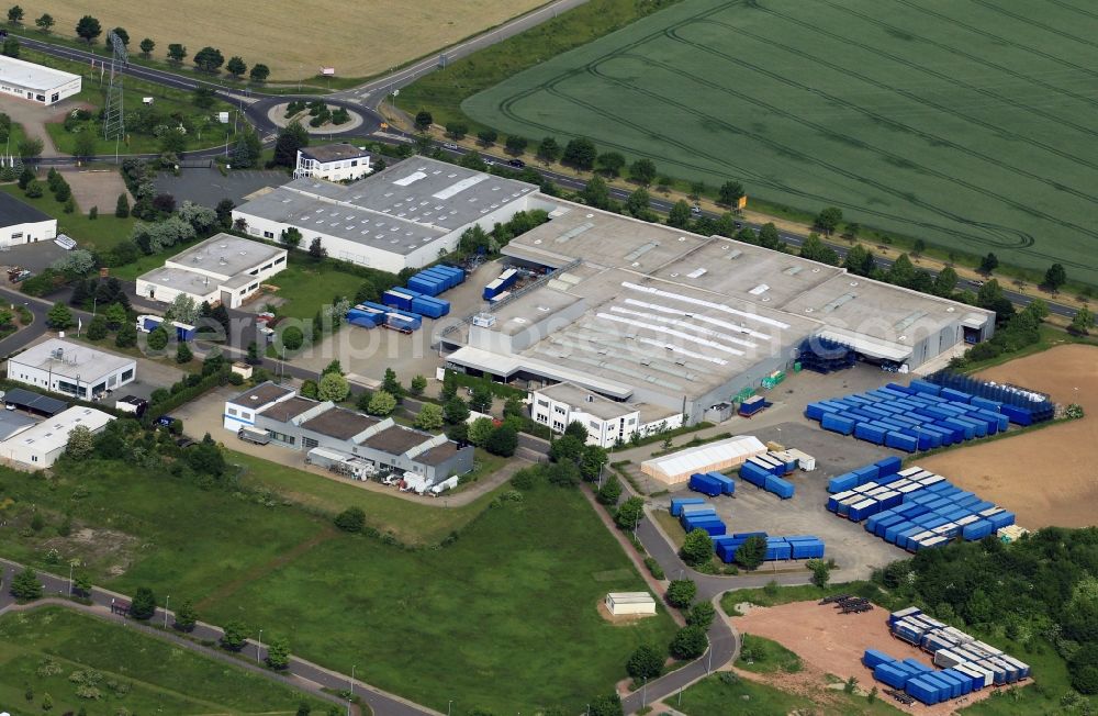 Apolda from the bird's eye view: The company Resales textile trade and recycling has its branch in the industrial area at the B87 in Apolda in Thuringia. The specialized waste management company develops and uses recyclable solutions to make cars to textiles. rs-textil.de