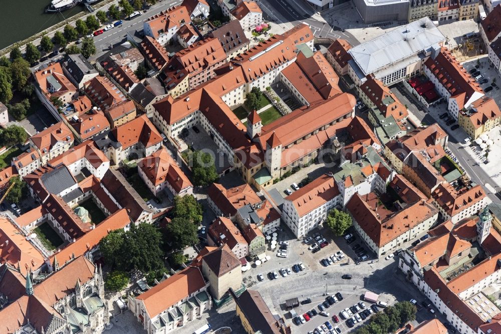 Regensburg from above - Old Town area and city center in Regensburg in the state Bavaria, Germany