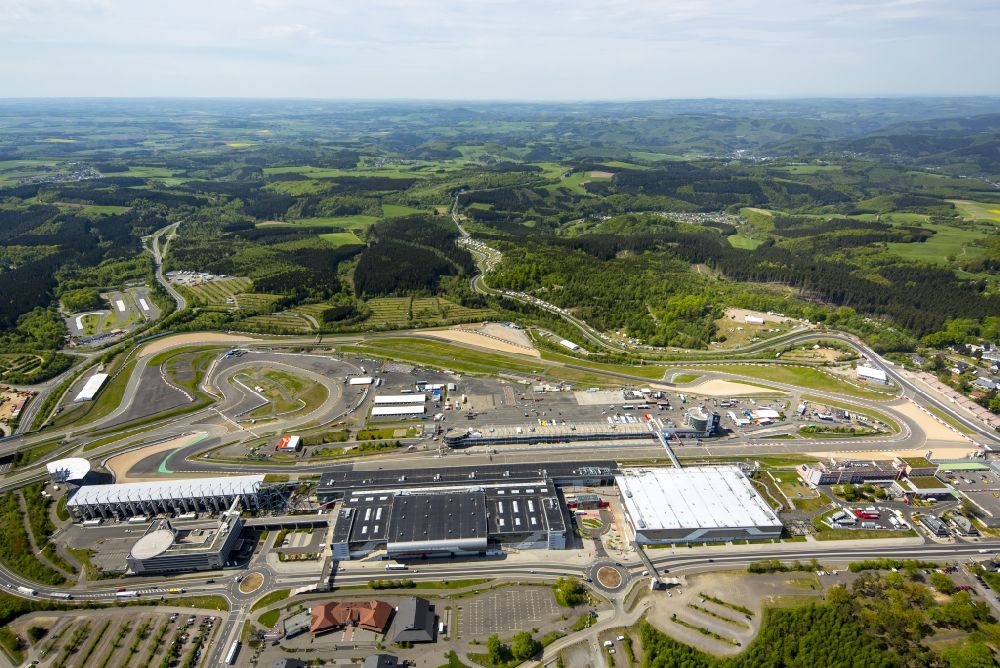 Nürburg from the bird's eye view: View of the Nuerburgring in Nuerburg in the state of Rhineland-Palatinate