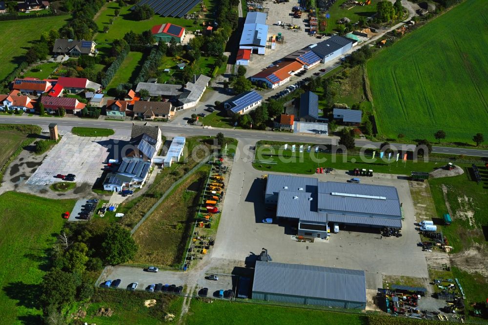 Flecken Apenburg-Winterfeld from the bird's eye view: Commercial Vehicle and Special Vehicle trade of AGRAVIS Technik Heide-Altmark GmbH Am bhf in the district Winterfeld in Flecken Apenburg-Winterfeld in the state Saxony-Anhalt, Germany