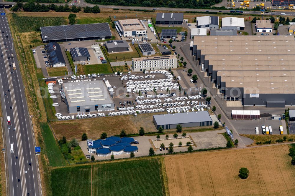 Aerial image Ettenheim - Commercial Vehicle and Special Vehicle trade of Ernst- Caravan- u. Freizeit-Center GmbH on Rudolf-Hell-Strasse in Ettenheim in the state Baden-Wurttemberg, Germany