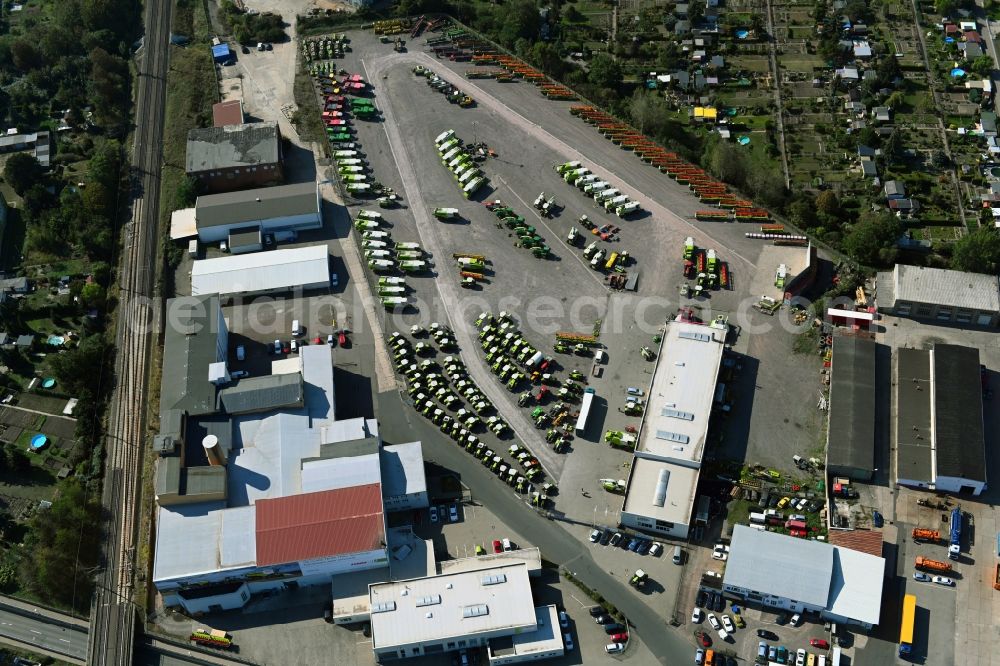 Aerial photograph Landsberg - Commercial Vehicle and Special Vehicle trade of FIRST CLAAS USED Center Landsberg on Koethener Strasse in the district Guetz in Landsberg in the state Saxony-Anhalt, Germany