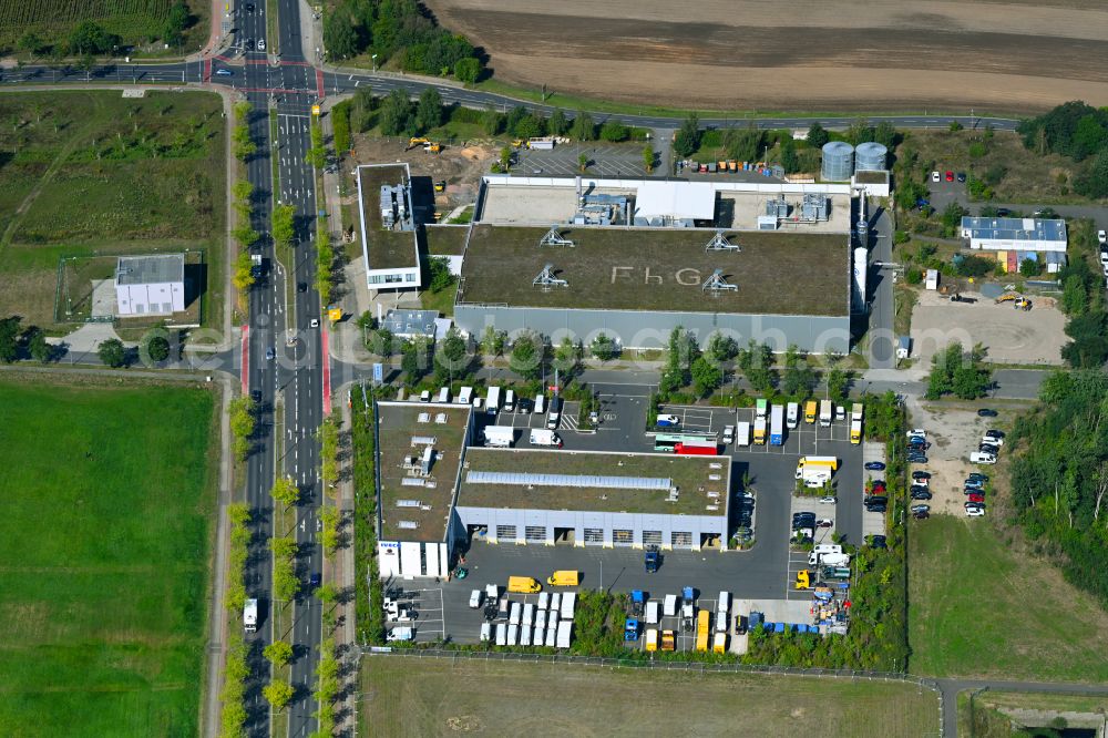 Dresden from the bird's eye view: Commercial Vehicle and Special Vehicle trade Iveco Dresden An der Bartlak in the district Hellerau in Dresden in the state Saxony, Germany