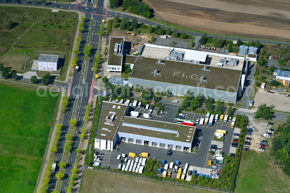 Aerial image Dresden - Commercial Vehicle and Special Vehicle trade Iveco Dresden An der Bartlak in the district Hellerau in Dresden in the state Saxony, Germany