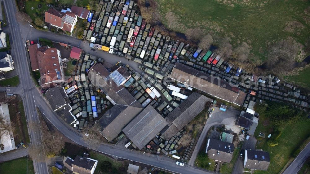 Dahlhausen from above - Commercial Vehicle and Special Vehicle trade Philipp aus dem Hanfbachtal in Dahlhausen in the state North Rhine-Westphalia, Germany