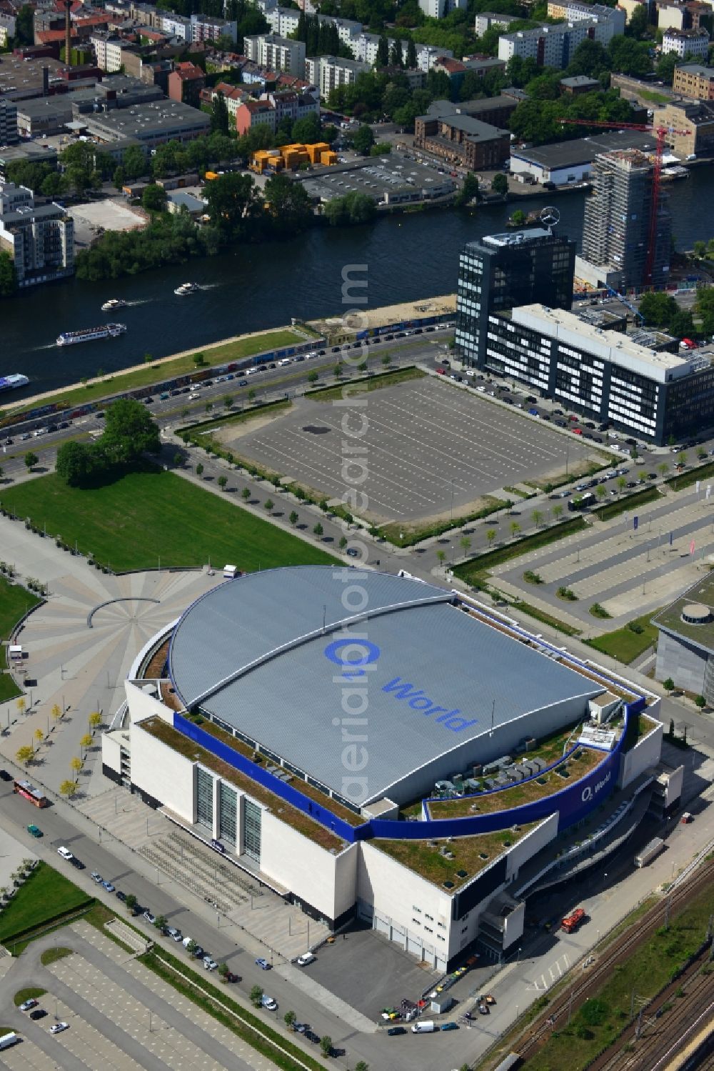 Aerial photograph Berlin - View of the O2 World Arena in Berlin Friedrichshain