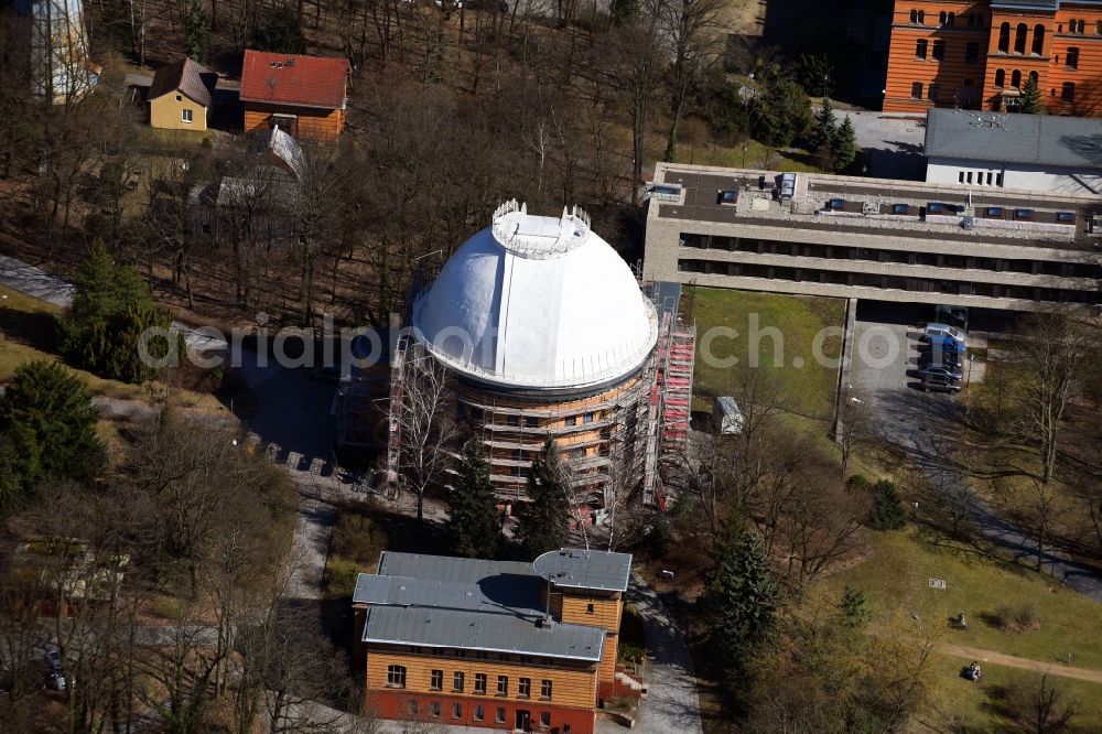 Potsdam from the bird's eye view: Observatory and Planetariumskuppel- constructional building complex of the Institute Grosser Refraktor of Leibniz-Institut fuer Astrophysik Potsdam (AIP) in the district Potsdam Sued in Potsdam in the state Brandenburg