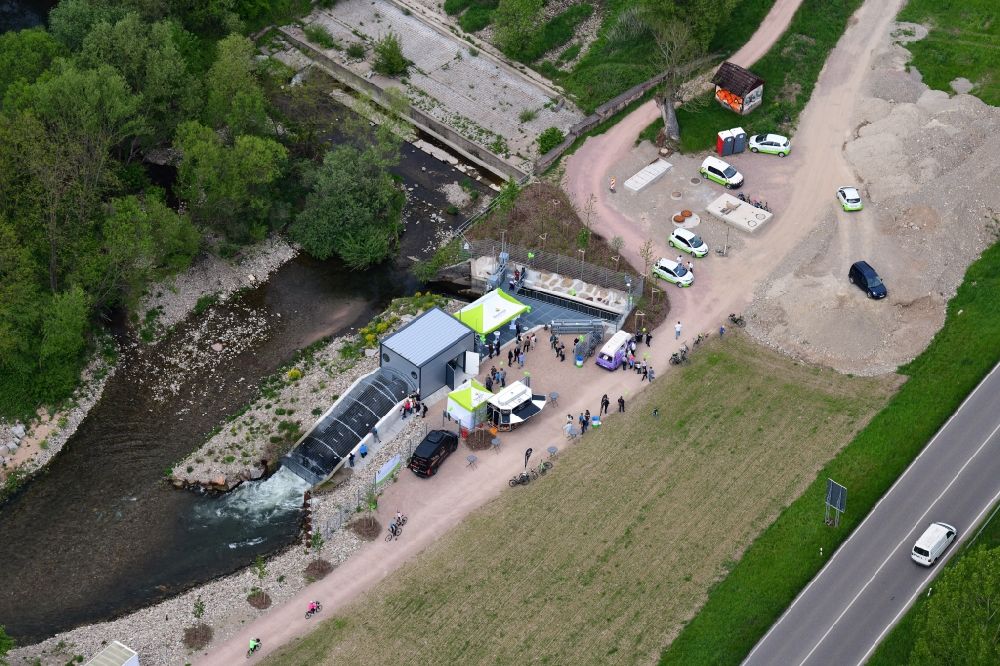 Aerial photograph Maulburg - Open house presentation of the hydroelectric power plant at the river Wiese in Maulburg in the state Baden-Wurttemberg, Germany