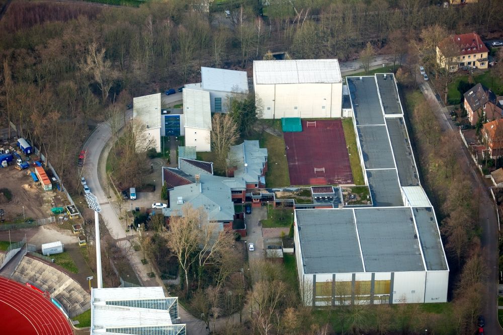 Bochum from above - Olympic base with sports halls and boarding school in Bochum Wattenscheid district in North Rhine-Westphalia