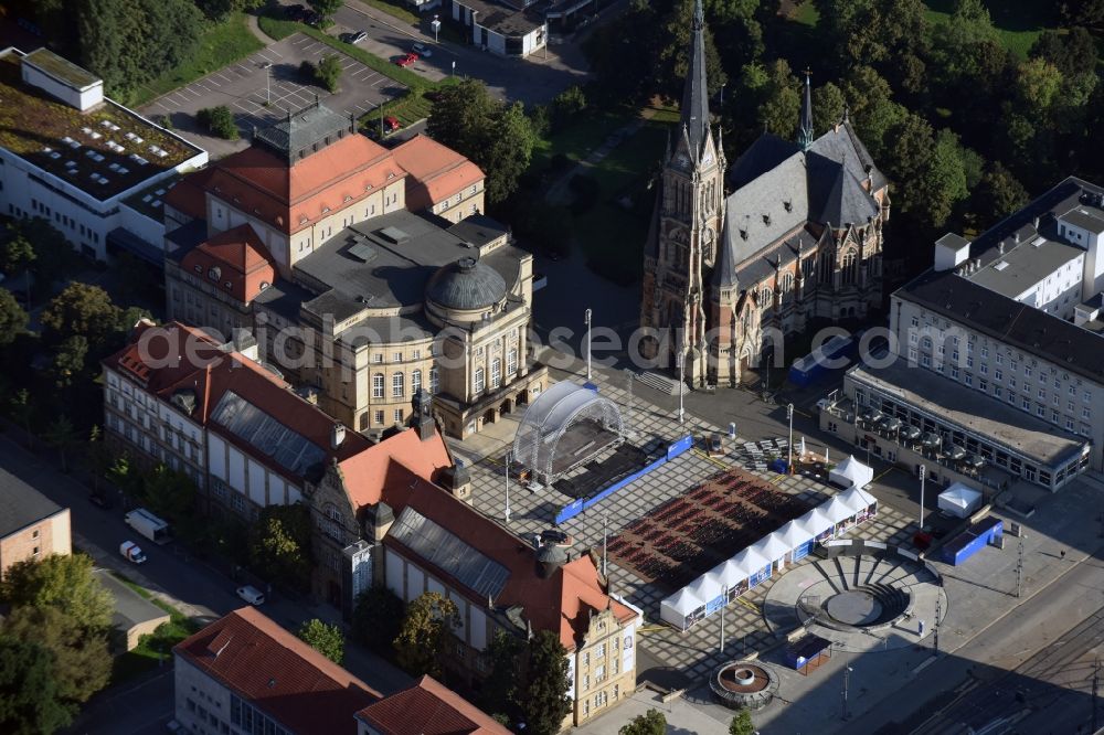 Aerial image Chemnitz - Opera house Chemnitz with the Theaterplatz and the Petrikirche in Chemnitz in the state Saxony