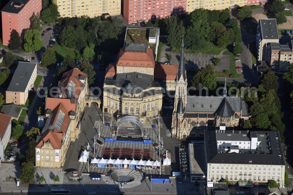 Aerial photograph Chemnitz - Opera house Chemnitz with the Theaterplatz and the Petrikirche in Chemnitz in the state Saxony