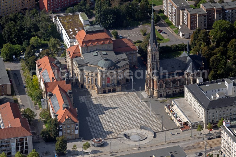 Aerial image Chemnitz - Opera house Chemnitz with the Theaterplatz and the Petrikirche in Chemnitz in the state Saxony
