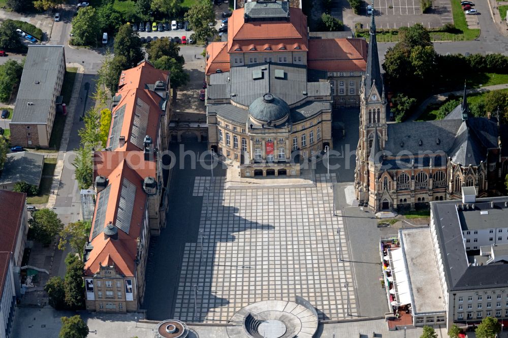 Chemnitz from above - Opera house Chemnitz with the Theaterplatz and the Petrikirche in Chemnitz in the state Saxony