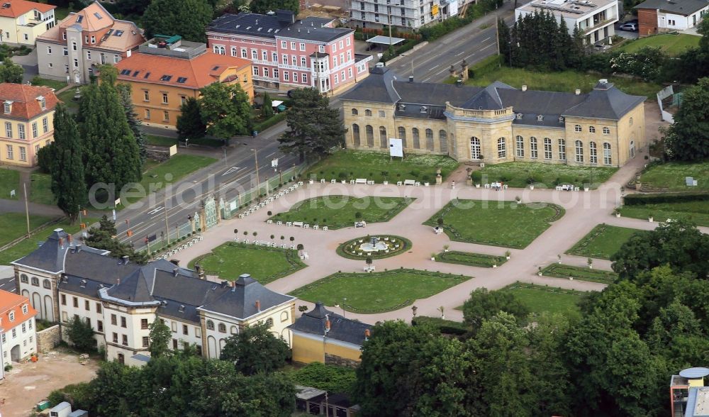 Gotha from the bird's eye view: The Orangery heard as late baroque gardens to the area of Castle Park Gotha in state of Thuringia. The buildings are used for breeding, wintering and presentation of exotic plants. The plant is the largest of its kind in Thuringia