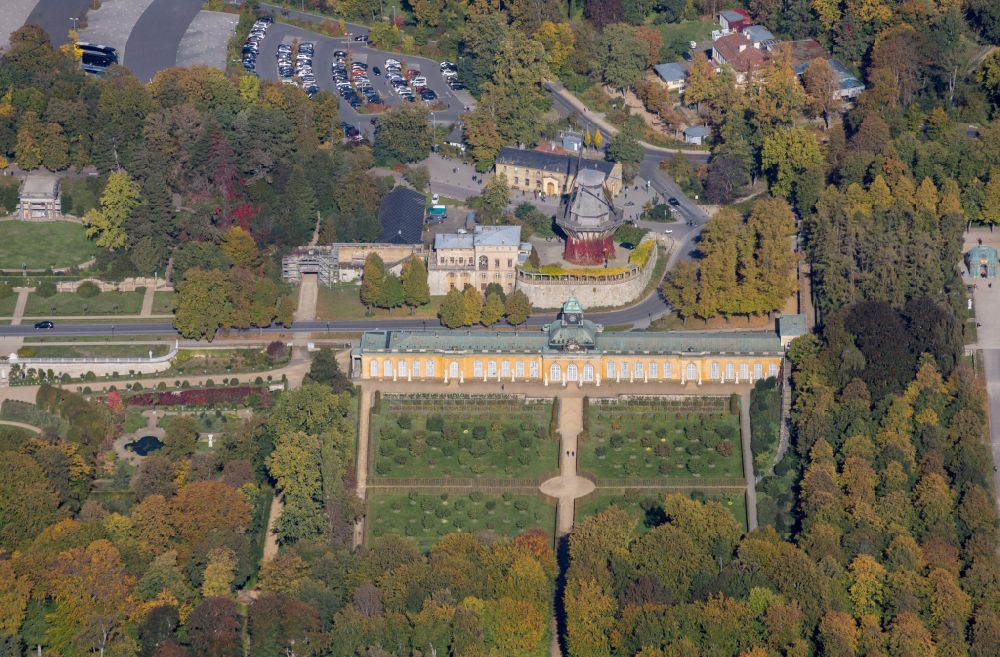 Aerial photograph Potsdam - Building complex in the park of the castle Orangerie in Potsdam in the state Brandenburg, Germany
