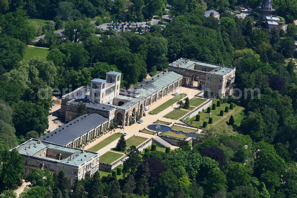 Potsdam from above - Building complex in the park of the castle Orangerie in Potsdam in the state Brandenburg, Germany