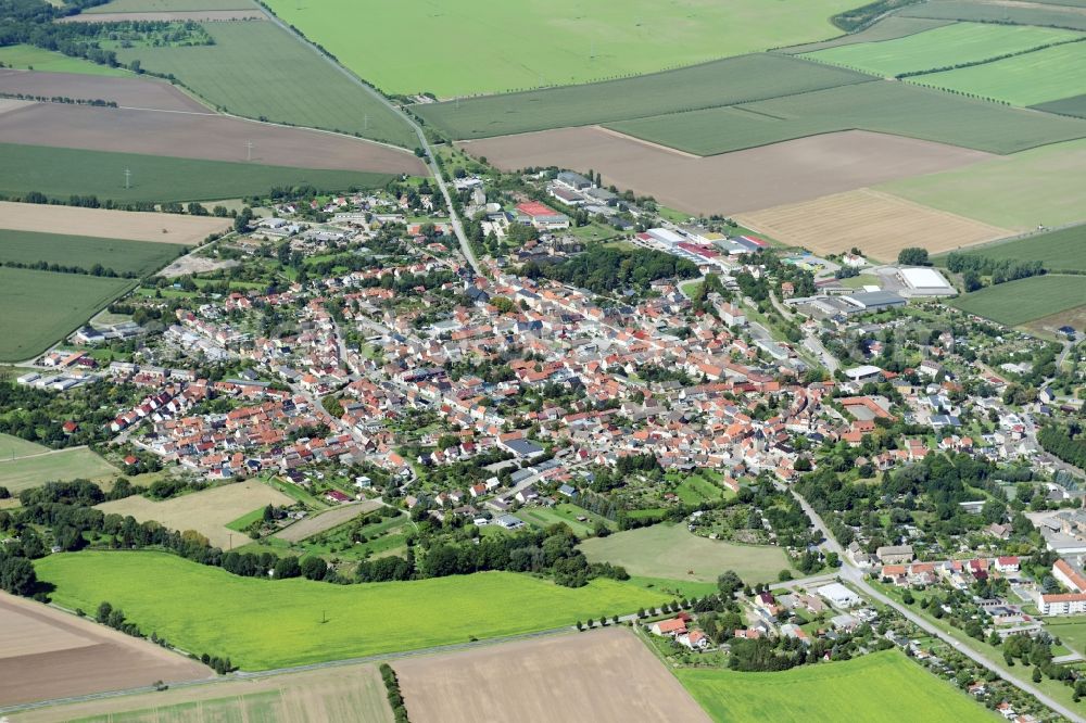 Allstedt from above - Town View of the streets and houses of the residential areas in Allstedt in the state Saxony-Anhalt, Germany