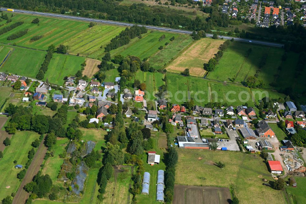 Altengamme from above - Town View of the streets and houses of the residential areas on street Horster Damm in Altengamme in the state Hamburg, Germany
