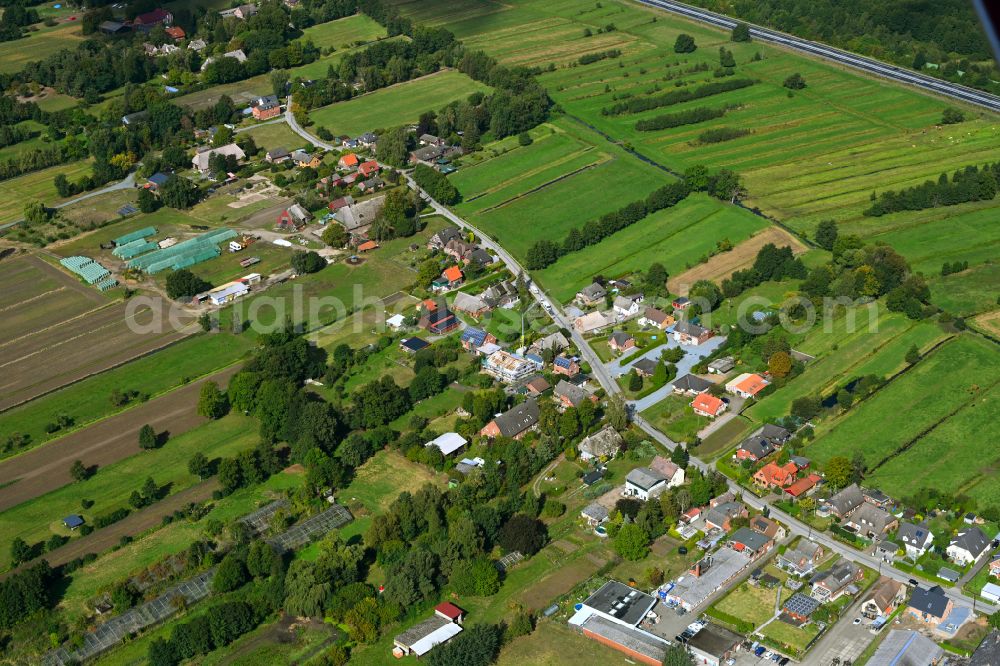 Altengamme from the bird's eye view: Town View of the streets and houses of the residential areas on street Horster Damm in Altengamme in the state Hamburg, Germany