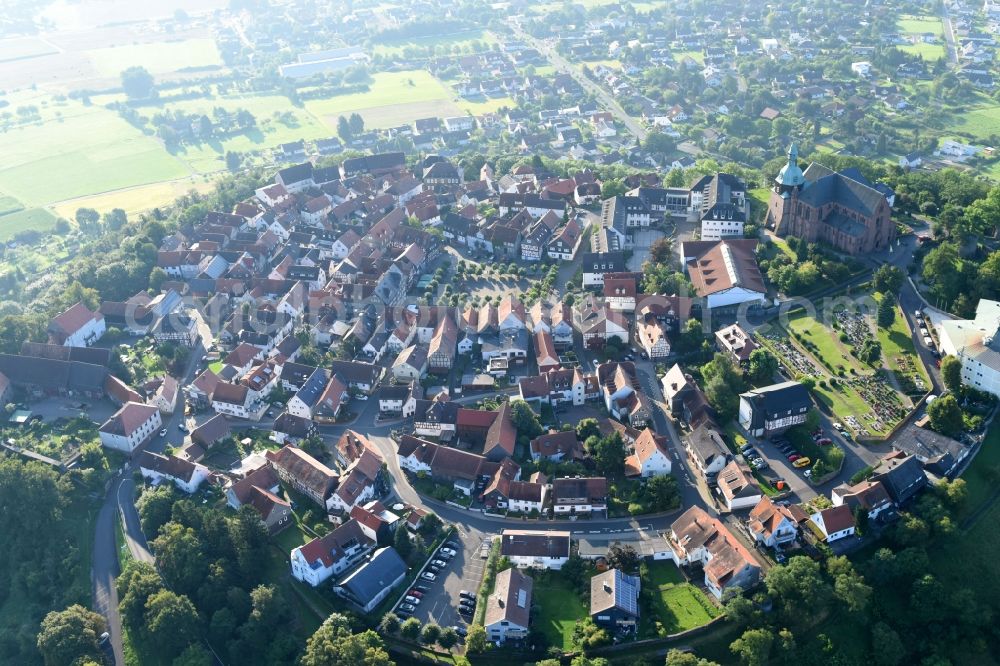 Amöneburg from above - Town View of the streets and houses of the residential areas in Amoeneburg in the state Hesse, Germany