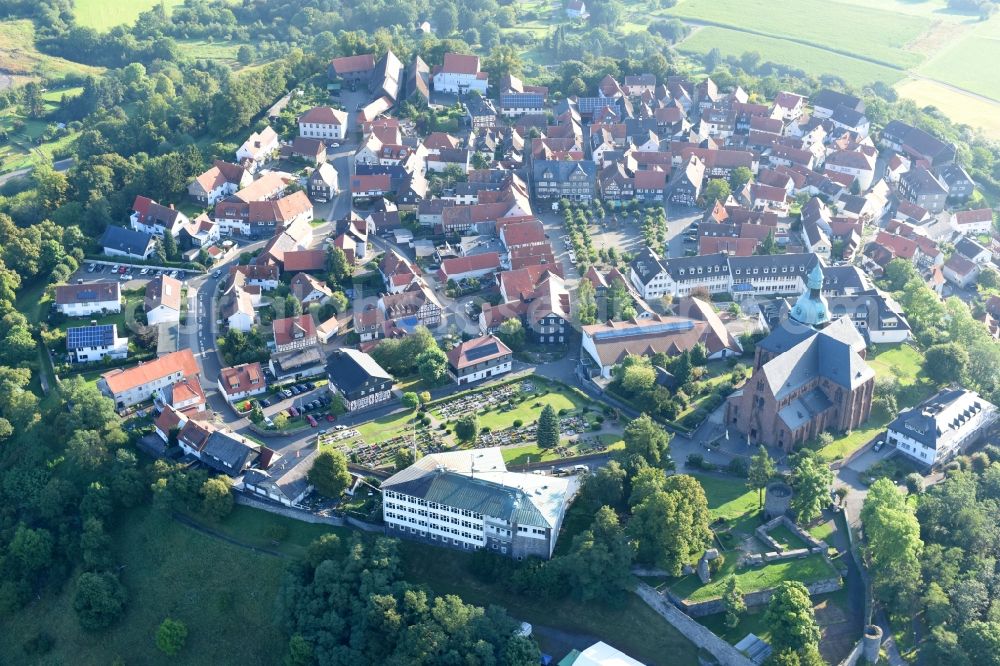 Amöneburg from the bird's eye view: Town View of the streets and houses of the residential areas in Amoeneburg in the state Hesse, Germany