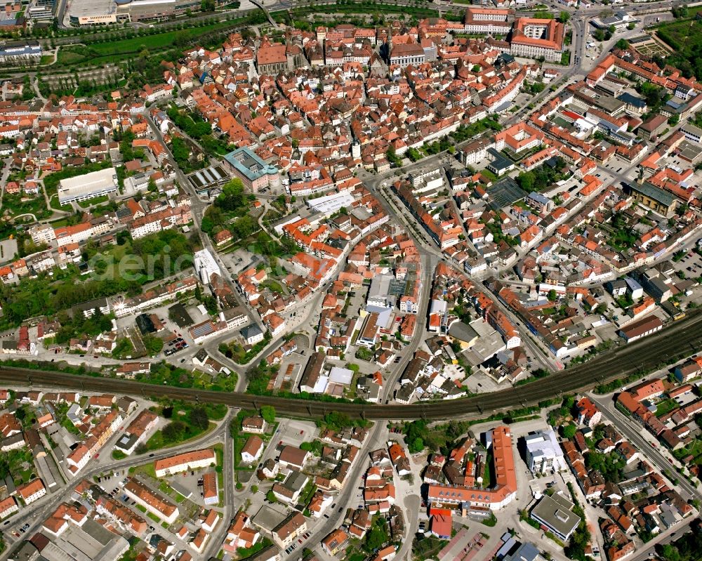 Ansbach from above - Town View of the streets and houses of the residential areas in Ansbach in the state Bavaria, Germany