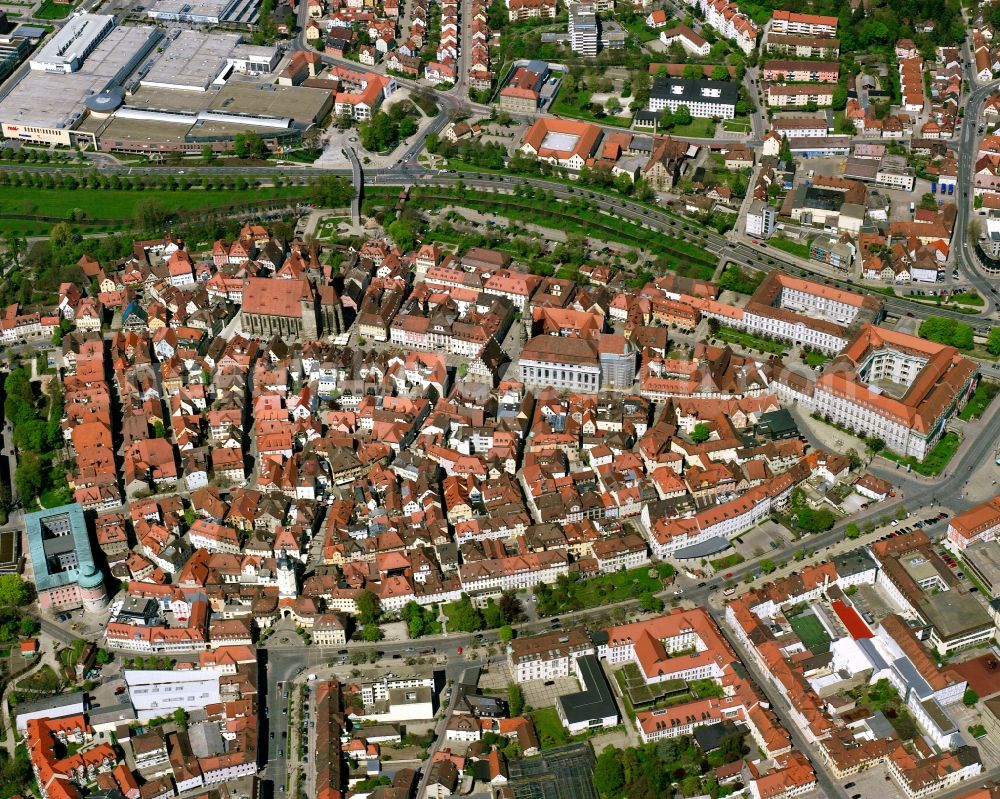Ansbach from the bird's eye view: Town View of the streets and houses of the residential areas in Ansbach in the state Bavaria, Germany