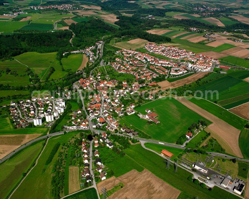 Aerial image Backnang - Town View of the streets and houses of the residential areas in Backnang in the state Baden-Wuerttemberg, Germany