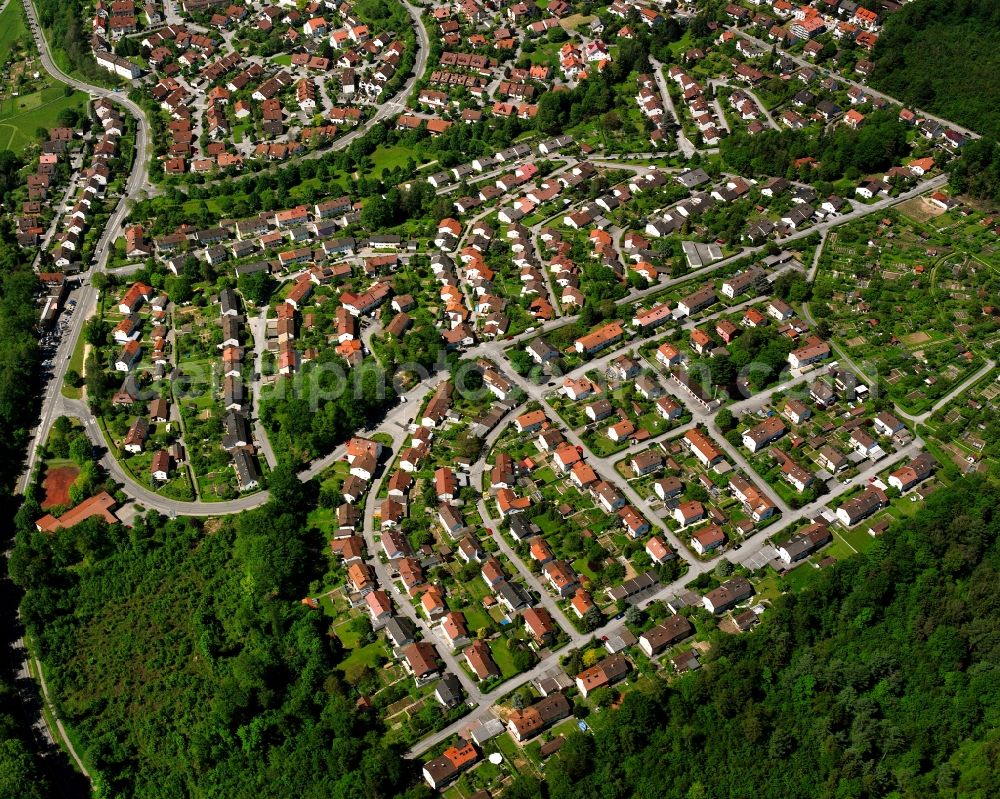 Aerial photograph Backnang - Town View of the streets and houses of the residential areas in Backnang in the state Baden-Wuerttemberg, Germany