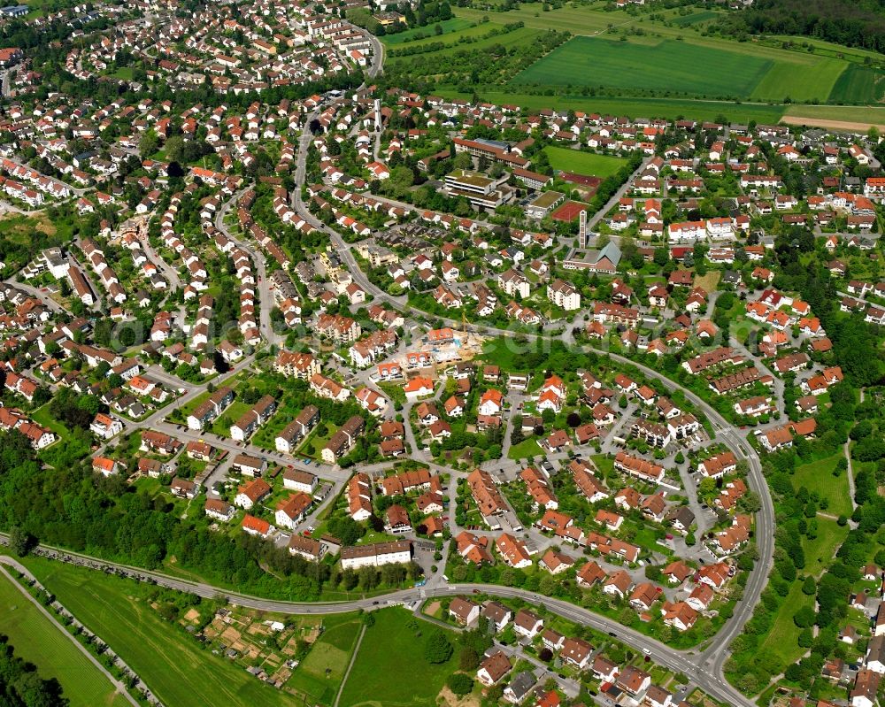 Backnang from above - Town View of the streets and houses of the residential areas in Backnang in the state Baden-Wuerttemberg, Germany