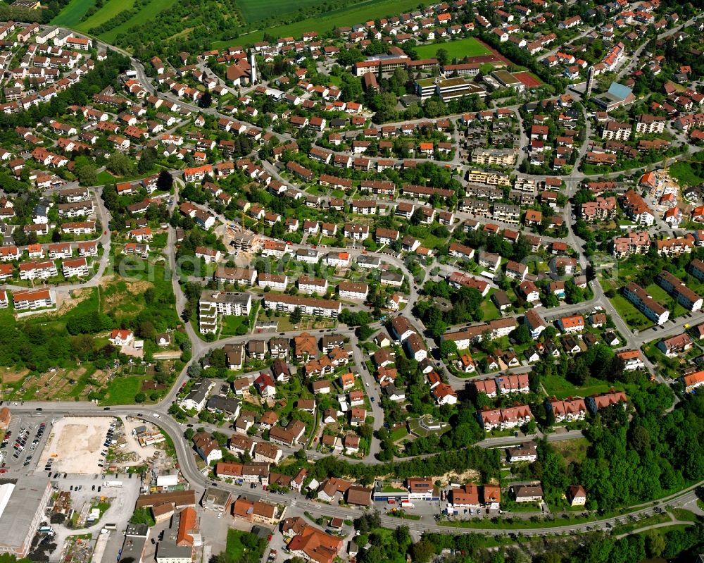 Backnang from the bird's eye view: Town View of the streets and houses of the residential areas in Backnang in the state Baden-Wuerttemberg, Germany