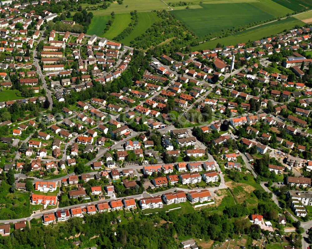 Aerial image Backnang - Town View of the streets and houses of the residential areas in Backnang in the state Baden-Wuerttemberg, Germany