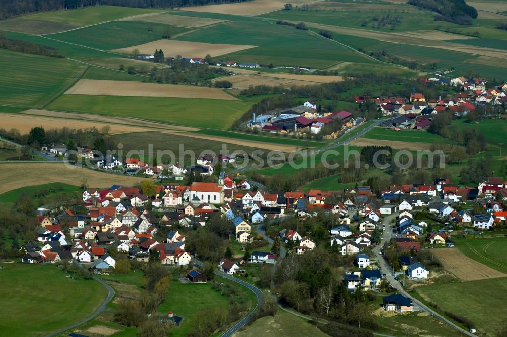 Aerial image Ballenberg - Village view on the edge of agricultural fields and land in Ballenberg in the state Baden-Wurttemberg, Germany