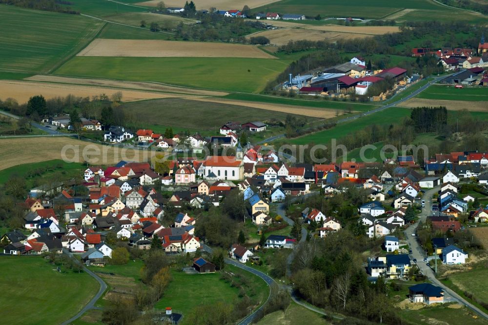 Aerial photograph Ballenberg - Village view on the edge of agricultural fields and land in Ballenberg in the state Baden-Wurttemberg, Germany