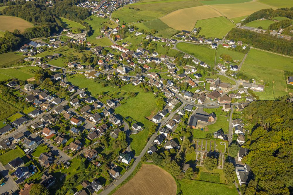 Beckum from above - Town View of the streets and houses of the residential areas in Beckum at Sauerland in the state North Rhine-Westphalia, Germany