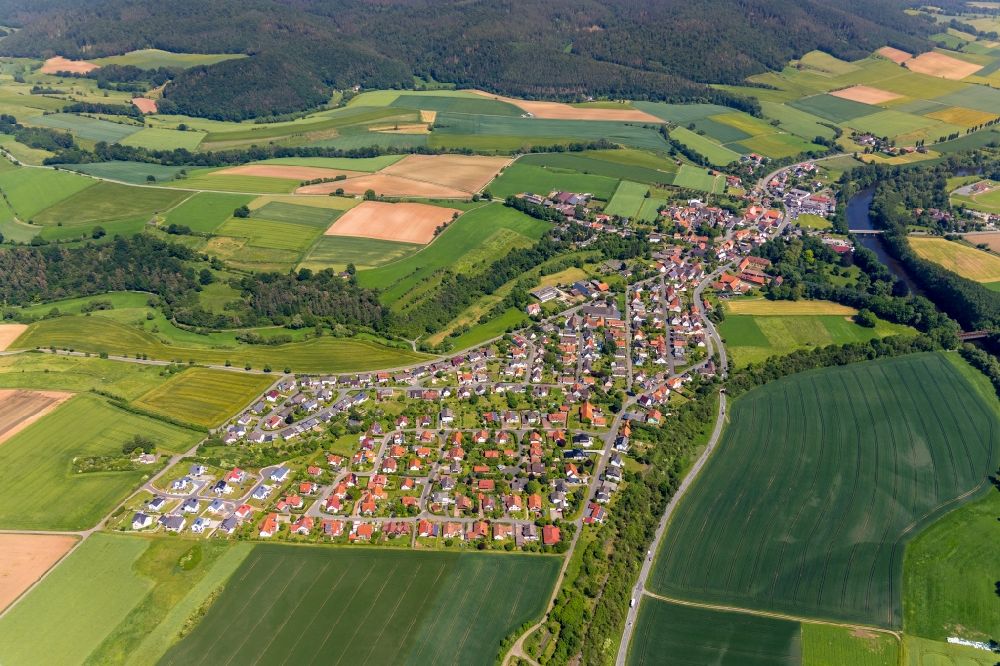Bergheim from above - Town View of the streets and houses of the residential areas in Bergheim in the state Hesse, Germany
