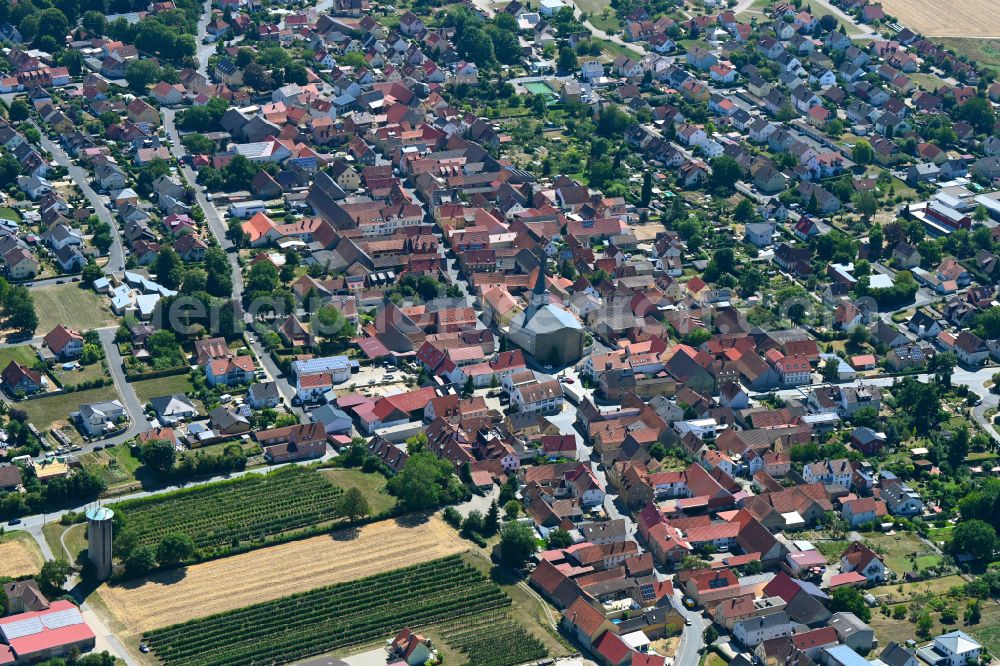 Bergtheim from above - Town View of the streets and houses of the residential areas in Bergtheim in the state Bavaria, Germany