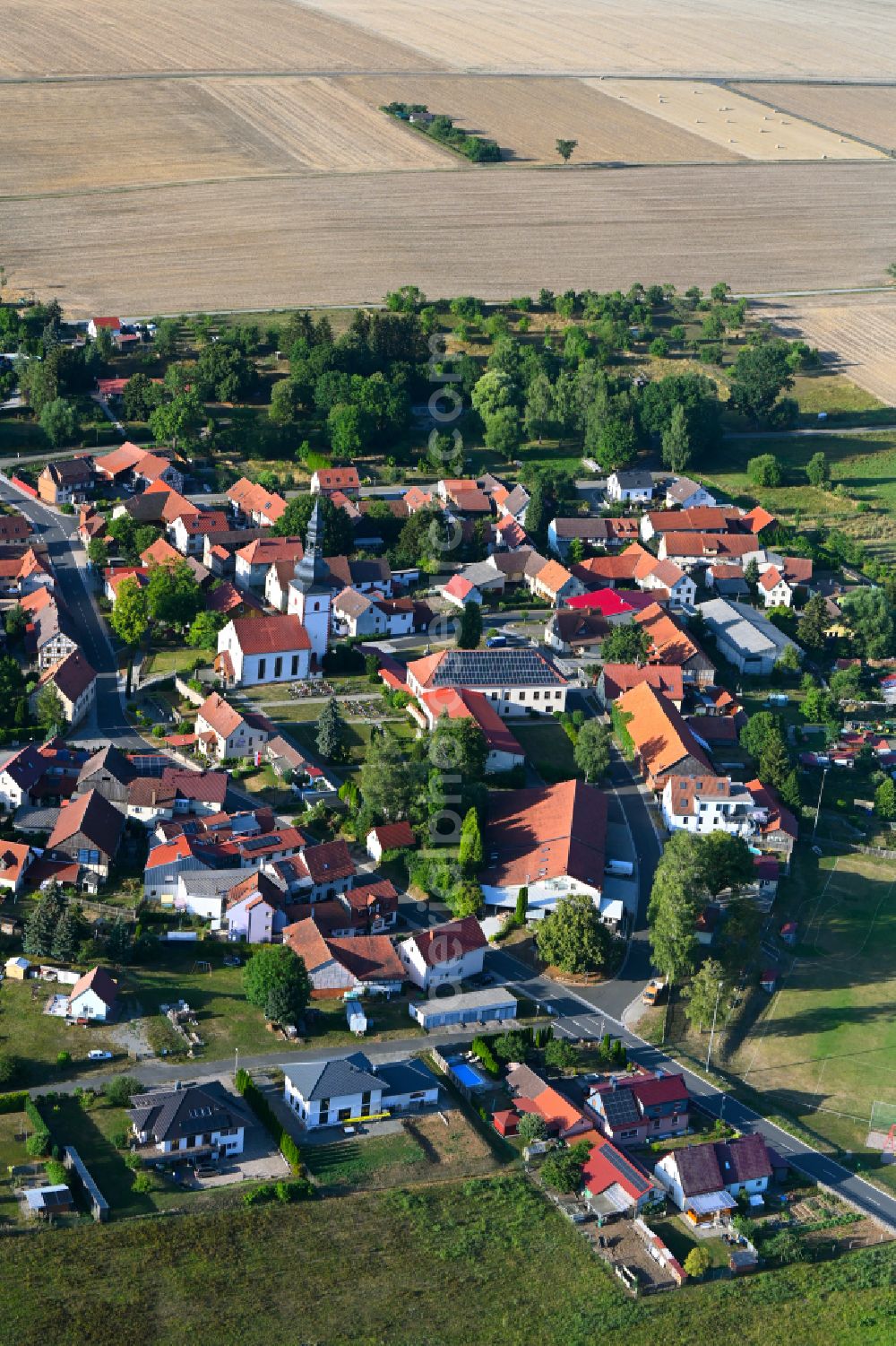 Berkach from above - Town View of the streets and houses of the residential areas in Berkach in the state Thuringia, Germany