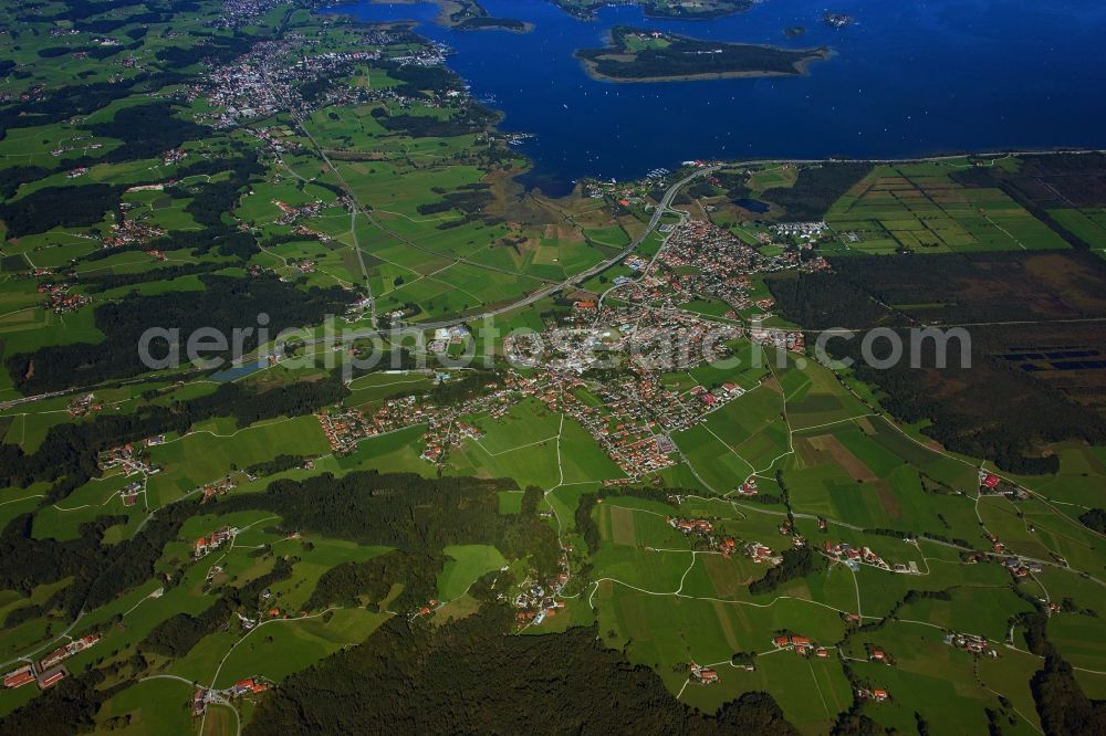 Aerial image Bernau am Chiemsee - Town View of the streets and houses of the residential areas in Bernau am Chiemsee in the state Bavaria, Germany