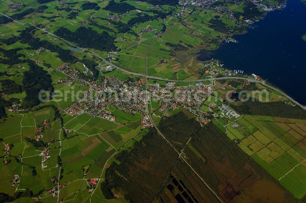 Aerial photograph Bernau am Chiemsee - Town View of the streets and houses of the residential areas in Bernau am Chiemsee in the state Bavaria, Germany