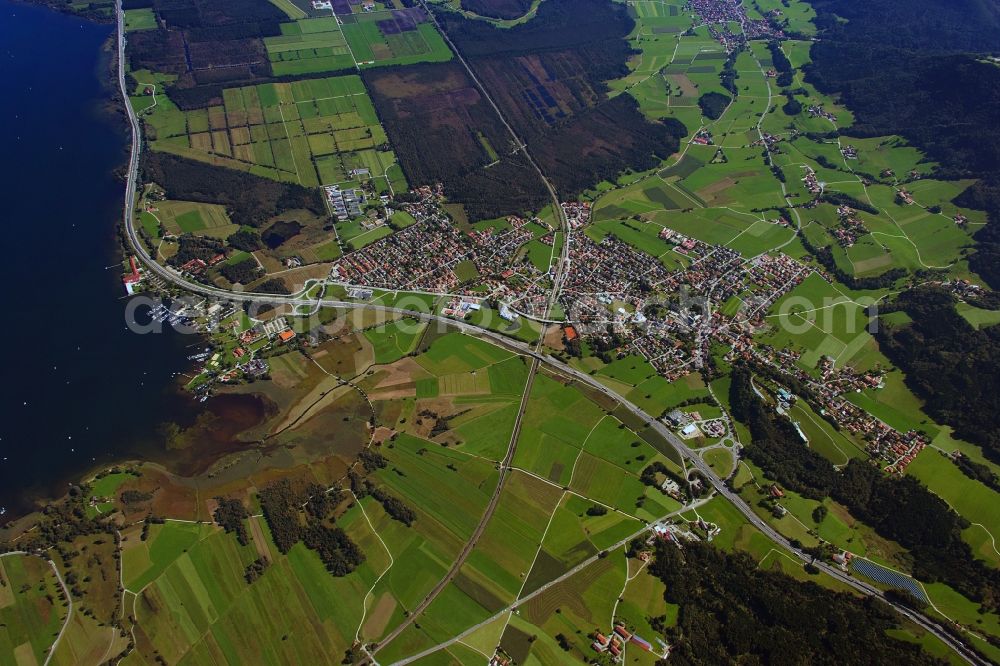 Bernau am Chiemsee from above - Town View of the streets and houses of the residential areas in Bernau am Chiemsee in the state Bavaria, Germany